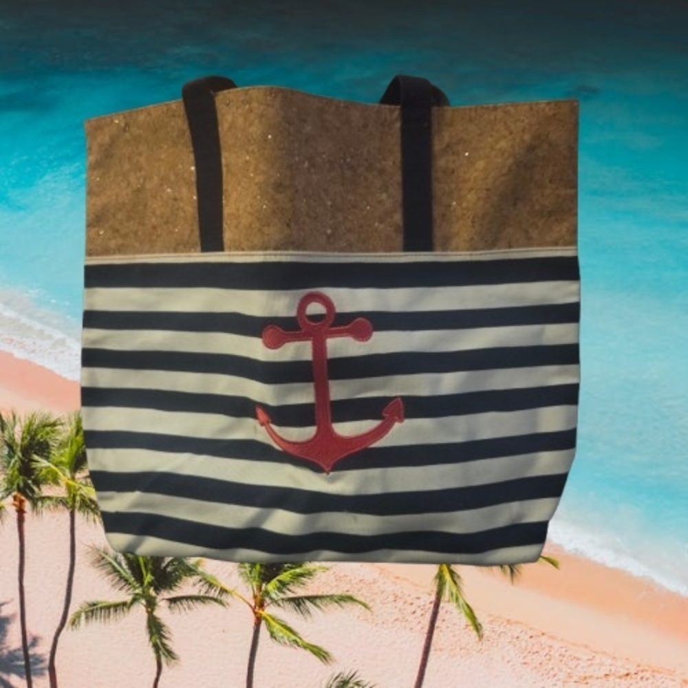 Striped Anchor Tote Bag - Black and Brown